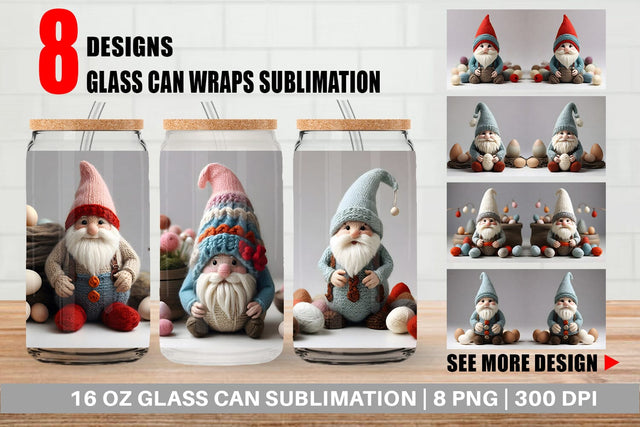 Glass Can Wrap Easter Gnome Embroidery Sublimation artnoy 