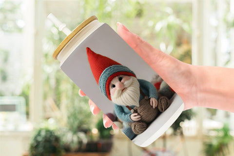 Glass Can Wrap Easter Gnome Embroidery Sublimation artnoy 
