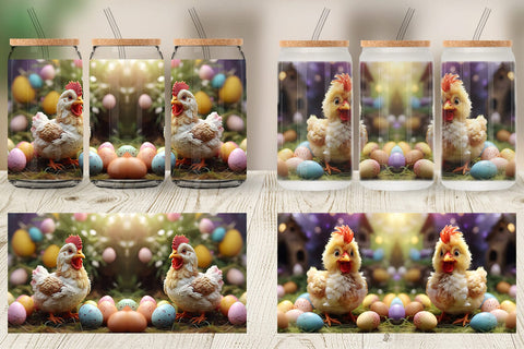 Glass Can Wrap Easter Mother Chicken Sublimation artnoy 