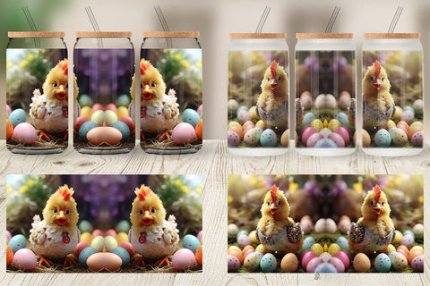 Glass Can Wrap Easter Mother Chicken Sublimation artnoy 