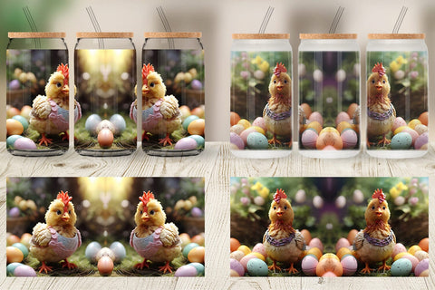Glass Can Wrap Easter Mother Chicken Sublimation artnoy 