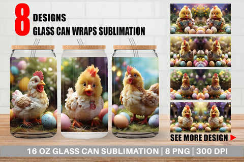 Glass Can Wrap Easter Mother Chicken Sublimation artnoy 