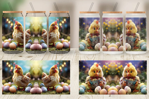 Glass Can Wrap Easter Mother Chicken Sublimation artnoy 