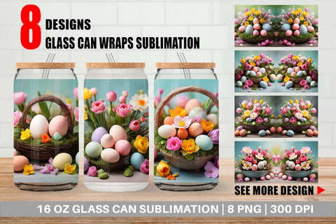 Glass Can Wrap Easter Spring Flowers Sublimation artnoy 