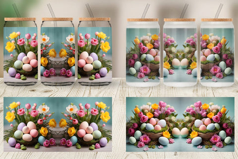 Glass Can Wrap Easter Spring Flowers Sublimation artnoy 
