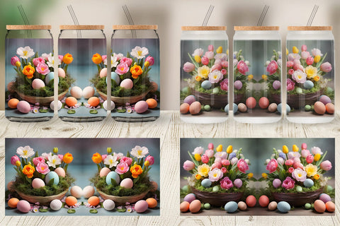 Glass Can Wrap Easter Spring Flowers Sublimation artnoy 