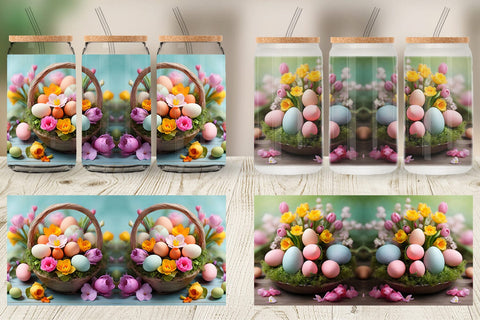 Glass Can Wrap Easter Spring Flowers Sublimation artnoy 