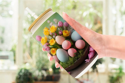 Glass Can Wrap Easter Spring Flowers Sublimation artnoy 