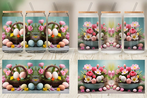 Glass Can Wrap Easter Spring Flowers Sublimation artnoy 