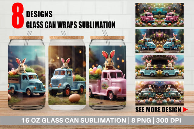 Glass Can Wrap Easter Truck With Bunny Sublimation artnoy 
