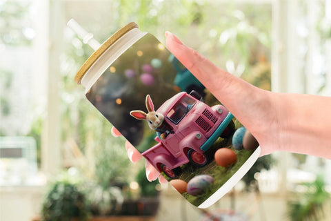 Glass Can Wrap Easter Truck With Bunny Sublimation artnoy 