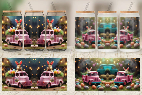 Glass Can Wrap Easter Truck With Bunny Sublimation artnoy 