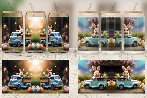 Glass Can Wrap Easter Truck With Bunny Sublimation artnoy 