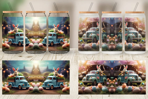 Glass Can Wrap Easter Truck With Bunny Sublimation artnoy 