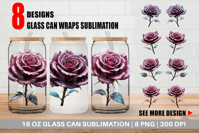 Glass Can Wrap Faded Grunge Rose Sublimation artnoy 