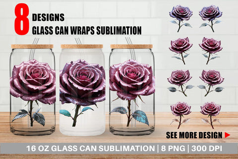 Glass Can Wrap Faded Grunge Rose Sublimation artnoy 
