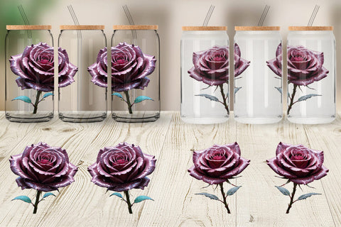 Glass Can Wrap Faded Grunge Rose Sublimation artnoy 