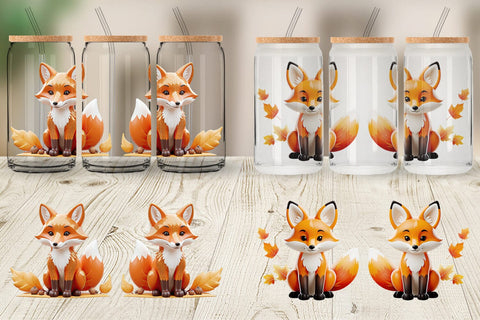 Glass Can Wrap Fall Fox Sublimation artnoy 