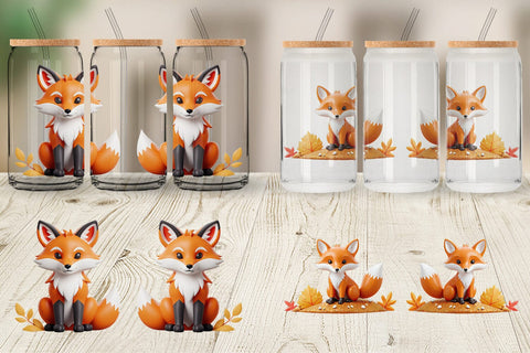 Glass Can Wrap Fall Fox Sublimation artnoy 