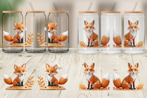 Glass Can Wrap Fall Fox Sublimation artnoy 