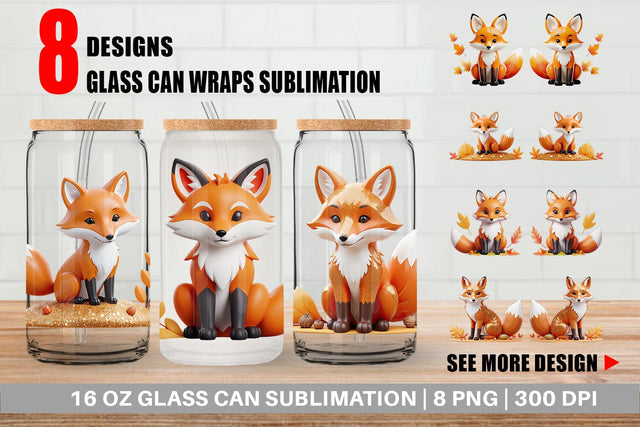 Glass Can Wrap Fall Fox Sublimation artnoy 