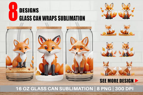 Glass Can Wrap Fall Fox Sublimation artnoy 