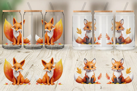 Glass Can Wrap Fall Fox Sublimation artnoy 