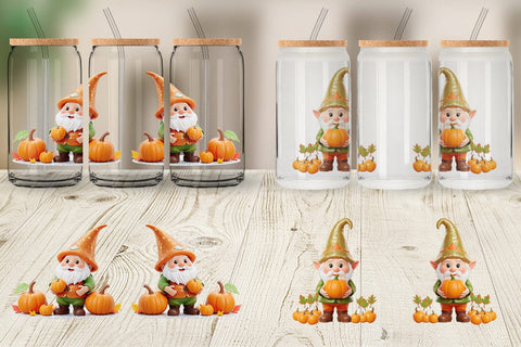 Glass Can Wrap Fall Gnome Sublimation artnoy 