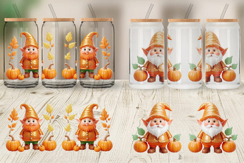 Glass Can Wrap Fall Gnome Sublimation artnoy 