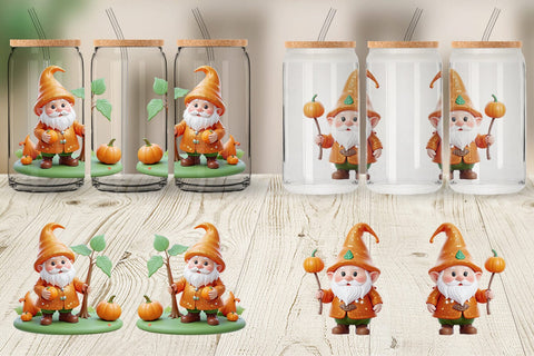 Glass Can Wrap Fall Gnome Sublimation artnoy 