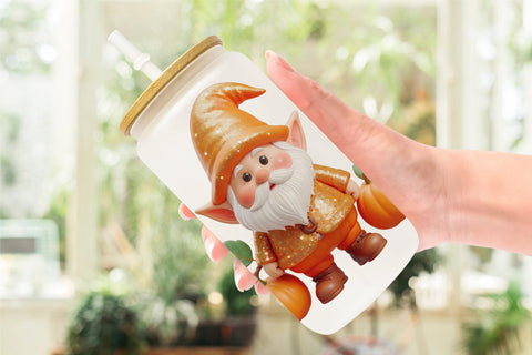 Glass Can Wrap Fall Gnome Sublimation artnoy 