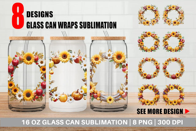 Glass Can Wrap Fall Wreath Sublimation artnoy 