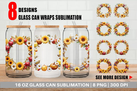 Glass Can Wrap Fall Wreath Sublimation artnoy 