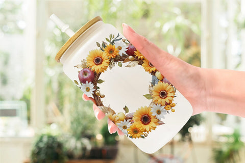 Glass Can Wrap Fall Wreath Sublimation artnoy 