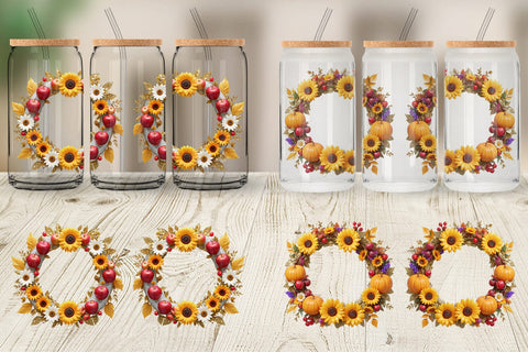 Glass Can Wrap Fall Wreath Sublimation artnoy 