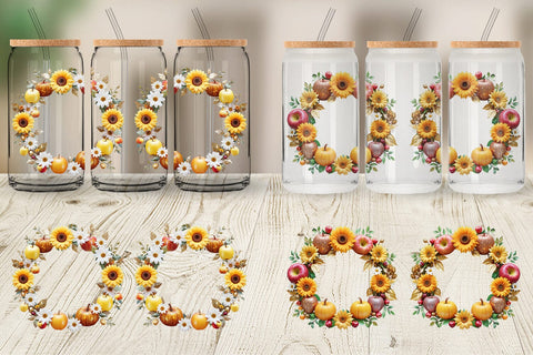 Glass Can Wrap Fall Wreath Sublimation artnoy 