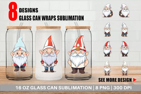 Glass Can Wrap Father's Day Gnome Sublimation artnoy 