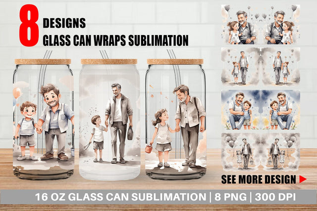 Glass Can Wrap Father's Day Watercolor Sublimation artnoy 