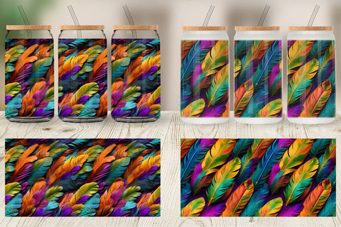 Glass Can Wrap Feathers Mardi Gras Sublimation artnoy 