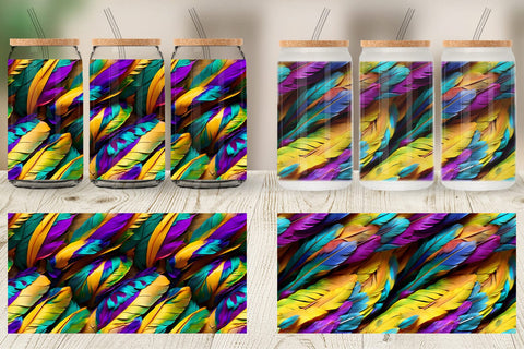 Glass Can Wrap Feathers Mardi Gras Sublimation artnoy 