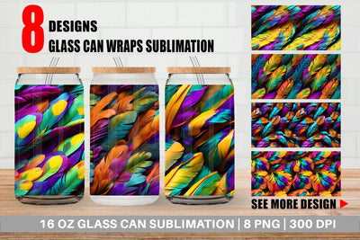 Glass Can Wrap Feathers Mardi Gras Sublimation artnoy 