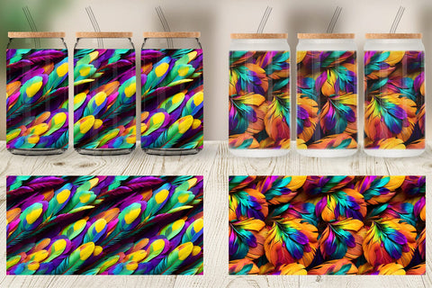 Glass Can Wrap Feathers Mardi Gras Sublimation artnoy 