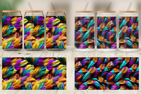 Glass Can Wrap Feathers Mardi Gras Sublimation artnoy 