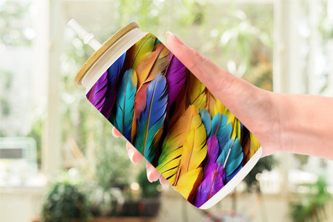Glass Can Wrap Feathers Mardi Gras Sublimation artnoy 