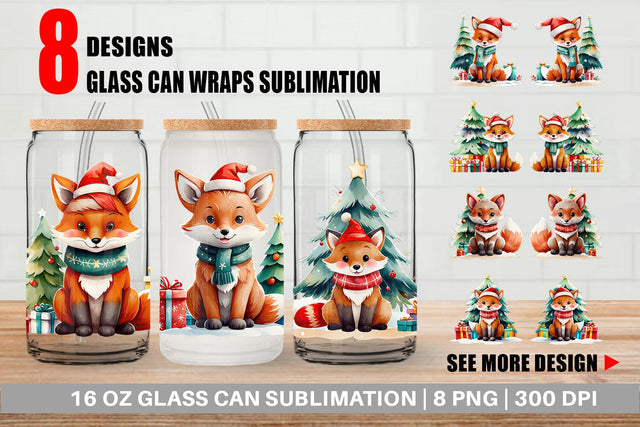 Glass Can Wrap Festive Fox Sublimation artnoy 