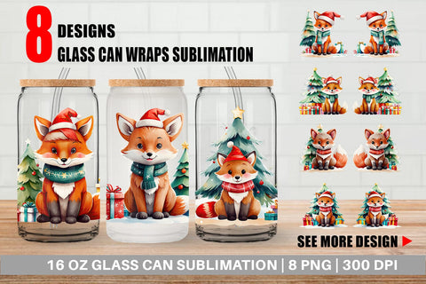 Glass Can Wrap Festive Fox Sublimation artnoy 