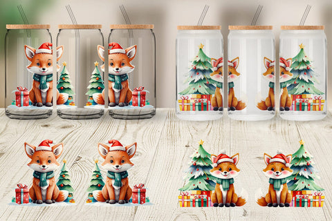 Glass Can Wrap Festive Fox Sublimation artnoy 