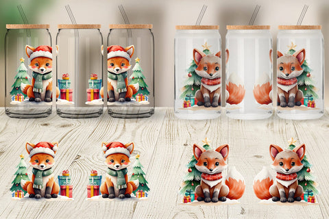 Glass Can Wrap Festive Fox Sublimation artnoy 