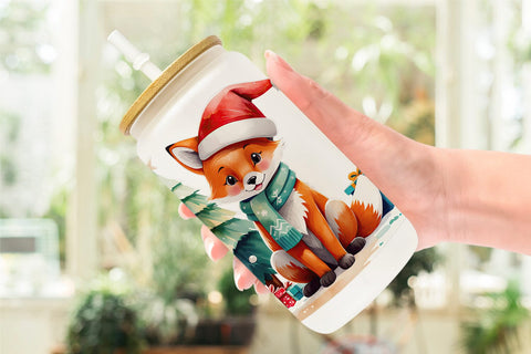 Glass Can Wrap Festive Fox Sublimation artnoy 