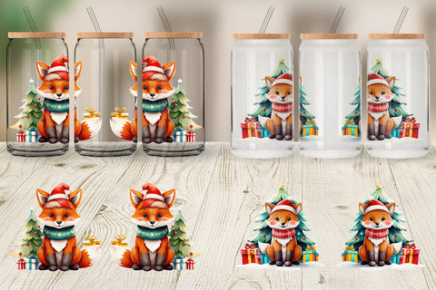 Glass Can Wrap Festive Fox Sublimation artnoy 